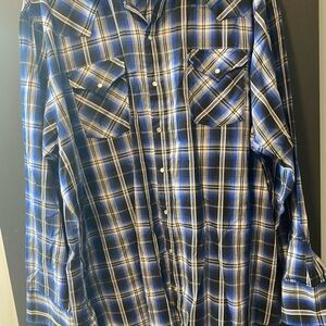 2XLT Ely Cattelman pearl snap Blue Plaid Men's Shirt